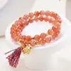 Pulseira Duplo Círculo Ágata Vermelha Ano do Zodíaco Cavalo Estilo Xizang Borla Nova Pulseira de Contas Budistas Ano do Zodíaco Cavalo Atacado