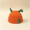 Gorro tejido divertido con forma de dinosaurio para niños, gorro de lana cálido para otoño e invierno que cubre las orejas del bebé, bonito gorro de punto para niños y niñas