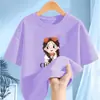 2301 # Camiseta de Manga Curta 100% Algodão para Meninas Top de Algodão Puro Infantil para Crianças Maiores Camiseta Básica Estilosa Verão 2025