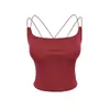 Sexy camisola de verano para mujer con tirantes finos y copas incorporadas, top corto de tirantes de cintura alta con hermoso diseño en la espalda