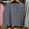 Camiseta de rayas con cuello barco/manga larga para mujer 26 otoño nueva de algodón casual base suelta tee 491615