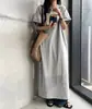 Talla actualizada estilo coreano básico versátil verano sensación fresca liso holgado vestido camiseta largo falda larga