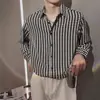 Camisa de rayas estilo Chanel para hombre, de manga larga, adecuada para profesionales de negocios jóvenes y de mediana edad, casual estilo japonés, versátil, top casual entallado