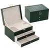 Caja de Almacenamiento de Joyería de PU con Superficie Acanalada de Gran Capacidad y Tres Cajones Dorada Lg7338