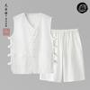 Traje Tang de Algodón y Lino para Hombres de Mediana Edad y Mayores Chaleco y Shorts Conjunto de Dos Piezas Ropa de Casa Chaleco Chino Chaqueta de Verano para Abuelo talla extra