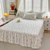 2025 Nuevo Juego de Falda de Cama de Algodón de Tres Piezas, Estilo Colcha de una Pieza, Sábana de Cama de Algodón Puro con Volantes, Falda Cubierta Envolvente para Cama Estilo Coreano