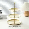 Prateleira de Armazenamento Transfronteiriça de Aço Inoxidável Porta de Entrada Ornamentos Prateleira de Armazenamento Dupla Três Camadas Prato de Lanches Bolo Frutas Estilo Europeu
