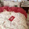 Juego de cama de cuatro piezas estilo Ins hecho de algodón puro, apto para madres y bebés, Clase A, para dormir sin ropa, incluye sábana bajera y funda de edredón, juego de tres piezas para estudiantes de dormitorio, estilo sábana bajera ajustable