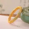 Yilu Plata de Ley S925 Chapado en Oro Jade Natural Estilo Chino Nuevo Tendencia Nacional Diseño Hoja de Flor de Ciruelo Hueca Pulsera de Plata