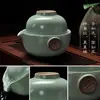Xícara de Chá Gongfu de Viagem Forno Ru Xícara Rápida Portátil Um Bule Um Copo Conjunto de Chá de Cerâmica Conjunto de Presente de Viagem para Negócios