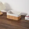 Cesta de almacenamiento tejida de bambú para escritorio para artículos misceláneos del hogar, caja de almacenamiento cosmético tejida a mano, gran capacidad