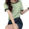 T-shirt Curta Doce e Picante de Cor Contrastante para Mulheres Verão 202 Novo Estilo Coreano Versátil Look Emagrecedor Top de Manga Curta Estilo Bm