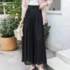 Calça Longa Elástica de Cintura Alta com Amarração de Verão, Calça Longa Relaxada e Fluida de Linho Tencel, Calça Saia Fluida para Mulheres