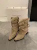 Botas Maillard 2026 nueva colección de otoño, estilo retro nicho, con hebilla de cinturón, punta fina, tacón grueso y diseño de bota hasta el tobillo para mujer