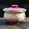 Tazón de Porcelana Azul y Blanca con Tapa Roja del Fabricante, Taza de Té Individual de Cerámica, Tazón de Té 'Sueño Flotante de Flor de Cerezo' con Tapa, Juego de Té Kung Fu de Alta Gama