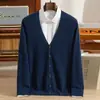 Cardigã de cashmere 2026 outono e inverno novo masculino gola V cor sólida jaqueta, malha fina casual de negócios para meia-idade