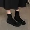 Botas finas de tacón alto con punta cuadrada y elástico en el tobillo, estilo de hada coreana, con lazo de cristal, para mujer, 2026 otoño e invierno, con plataforma interior para aumentar la altura 42