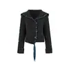 Top de Malha com Gola Grande e Detalhe de Fita Outono Solto Fashionável Versátil Jaqueta Cardigan de Malha de Alta Qualidade