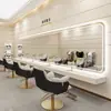 Estación de Espejo de Peluquería de Moda con Espejo Colgante Grande e Iluminación para Peluquería, Coloración y Corte