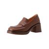 Mocasines de tacón alto grueso estilo preppy británico de 3 colores, primavera 2023, nuevos zapatos de cuero con punta cuadrada, boca profunda de piel de vaca, zapatos de una sola capa para mujer
