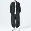 Pantalones casuales talla extra, camisa de botones estilo chino, conjunto Tang para hombre, atuendo de dos piezas, camisa de manga larga para primavera y otoño, corte holgado