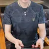 Camiseta de Manga Corta con Cuello Redondo de Comercio Exterior para Hombre, Top Holgado de Jacquard de Seda Helada de Manga Media para Verano para Hombre