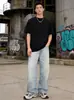 Jeans Largo Lavado Simples Estilo Retrô Americano para Homens, Novo Estilo Primavera, Calças Longas Casuais Soltas Desgastadas com Bigodes para Mulheres, Tendência