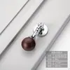 Maçaneta de Porta de Armário de Luxo Leve Estilo Francês, Gaveta de Guarda-Roupa Madeira Nogueira Vintage Bola Redonda Estilo Chinês Novo Pingente Criativo Pequena Maçaneta