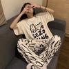 Pijama Feminina de Verão 2025 de Calças e Manga Curta, Estilo Novo Solto e Fofo, Conjunto Fino de Roupa de Casa Que Pode Ser Usado Fora no Verão