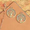 Colgante Redondo de Aleación Vintage Árbol de la Vida de Doble Cara de 20 mm Colgante Redondo de Árbol Accesorios para Joyería DIY