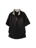 Camiseta de Manga Corta con Cremallera Parcial a Cuadros Patchwork Cuello Vuelta Estilo Retro Americano Falso Dos Piezas para Hombre, Top Informal Trendy Holgado de Verano