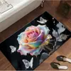 Tapete de Chão 3D Flor Rosa de Terra de Diatomáceas Transfronteiriço, Tapete Absorvente para Banheiro, Tapete Antiderrapante de Secagem Rápida para Entrada de Vaso Sanitário, Tapete de Entrada Doméstico