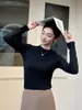 Nuevo Estilo Cuello Alto Microfibra Cepillada Base de Aceite de Coco Top para Mujer Adelgazante Favorecedor Temperamento Manga Larga Color Sólido Top