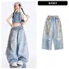 Conjunto de actuación de jazz para niñas, conjunto de práctica de jazz cropped moderno y genial estilo coreano para niños, conjunto de ropa de calle moderno para niños
