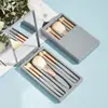 Mini Caixa de 5 Pincéis de Maquiagem Morandi Portátil com Espelho Kit Feminino Essenciais de Maquiagem Portáteis para Viagem