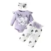Macacão de bebê europeu e americano de letras com manga comprida e formato triangular, calça com laço, top para primavera e outono, calça de borboleta e elefante