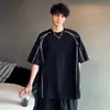 Camiseta Masculina de Verão Nova High Street Pesada com Ombreira Manga Curta Cor Nicho Design de Bloqueio de Cor Listrado Senso de Design Camiseta Bonita Rebelde Top Tendência
