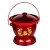 Escupidera roja de boda con tapa, diseño de dragón y fénix en esmalte, cubo de bendición matrimonial, dote de la novia, cubo para orina de uso doméstico