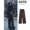 Conjunto Deportivo con Sudadera con Capucha y Pantalones de Chándal Marrón Personalizado para Mujer 2026 Nuevo Conjunto Completo Casual Coreano Otoño e Invierno