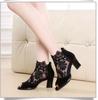Sapatos Femininos de Malha com Salto Bloco e Renda, Peep-Toe, Tamanho Grande, para Amazon Ebay, Estilo Quatro Estações
