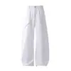 Wk179 Estilo Americano High Street Moda de Rua Unissex Design Desconstruído de Alta Qualidade Calças Masculinas de Corte Solto com Gancho Baixo em Forma de Cimitarra