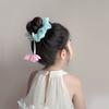 Novo Scrunchie de Tecido Flor Tridimensional Doce com Borla para Meninas, Exquisite Scrunchie de Gaze Brilhante Grande Acessório de Cabelo