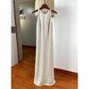 Vestido de lino sin mangas para mujer, falda larga de verano, elegante, entallada, adelgazante, con abertura lateral y tirantes.