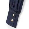 Estilo europeu e americano feminino primavera novo francês elegante para o trabalho cadarço laço manga longa gola alta Camisa jeans