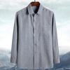 Roupas de Primavera Outono Verão Camisa de Manga Longa para Pai Homens de Meia-idade e Idosos Camisa de Avô Homem Velho Algodão Linho Solta 60-70-80 Anos de Idade
