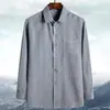 Roupas de Primavera, Outono e Verão para o Papai, Camisa de Manga Longa para Homens de Meia-Idade e Idosos, Vovô, Velho, Camisa Solta de Algodão e Linho para Idades 60-70-80