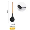 Espátula de silicone com cabo de madeira cinza, espátula de cozinha antiaderente, espátula para fritar, concha para sopa, escumador de macarrão, pincel de óleo, utensílios de cozinha