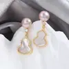 Brincos de Pérola Genuína de Água Doce Naturais com Madreperola Branca, Pinças de Prata 925 e Pingentes de Cobre Banhado a Ouro Conservadores de Cor, Atacado de Fábrica