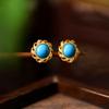 Aretes de Aguja de Plata Antiguos Medios Vintage de Alta Gama Aretes Ligeros de Lujo Joker Turquesa Artificial Aretes Venta al por Mayor