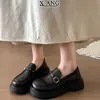 Em estoque~ Mocassins de couro genuíno com sola grossa, sapatos slip-on de sola macia que não cansam os pés, sapatos pequenos de couro estilo JK universitário para mulheres